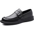 thumbnail image 1 of Men's Leather Monk Buckle Platform Penny Loafers Classic Slip-On Comfort Round Toe Business Dress Moccasins Boat Shoes Casual Non Slip Driving Walking Work Shoes, 1 of 7