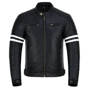 Men s Leather Motorcycle Jacket with CE Level 1 Armor Slim Fit Protective Riding Black-L