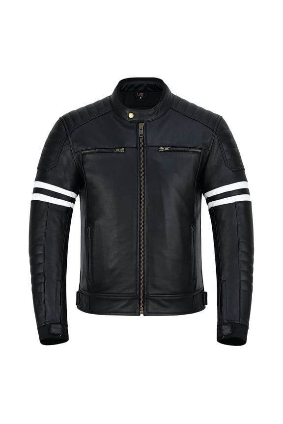 Mens Leather Motorcycle Jacket with CE Level 1 Armor Slim Fit Protective Riding Black-M