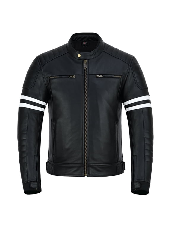 Men’s Leather Motorcycle Jacket with CE Level 1 Armor Slim Fit Protective Riding Black-S