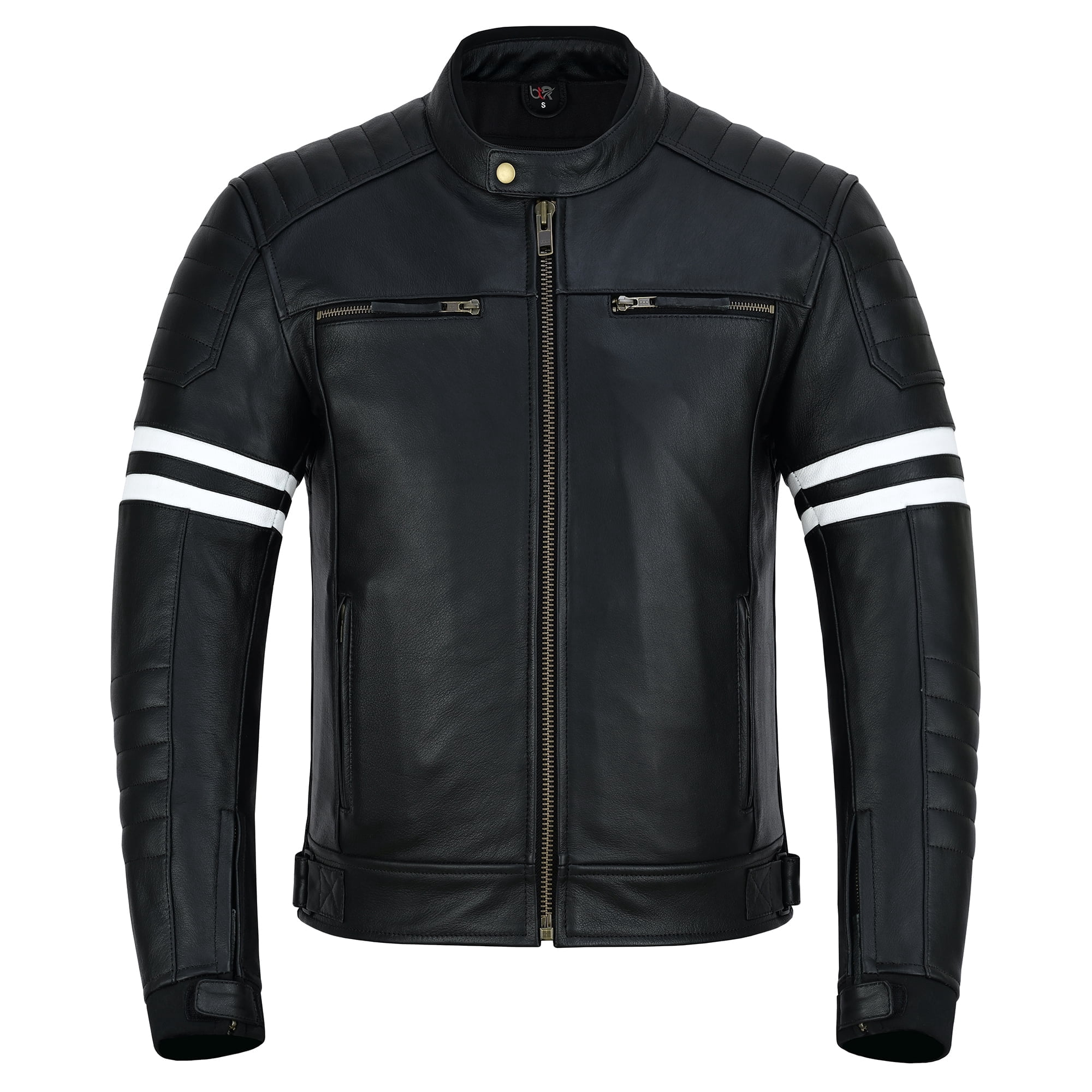 Men's Leather Motorcycle Jacket with CE Level 1 Armor Slim Fit
