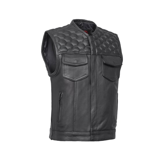 Men’s Leather Motorcycle Vest – Club Style SOA Look, Black Riding Driving Biker Vest With Multiple Pockets