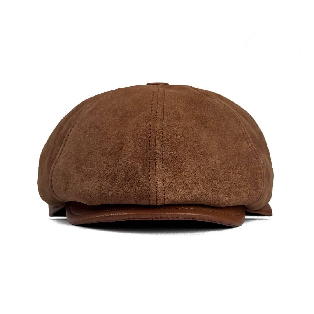 Men's Leather Newsboy Cap Cabbie Beret Real Leather Flat Hat Vintage ...
