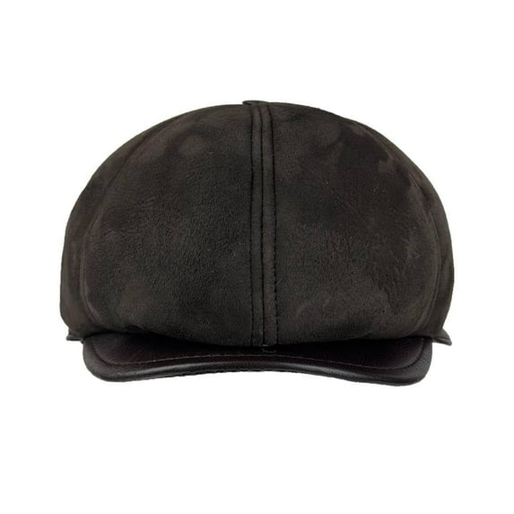 Men's Leather Newsboy Cap Cabbie Beret Real Leather Flat Hat Vintage Style Ascot Hat (US, Alpha, Small, Brown)