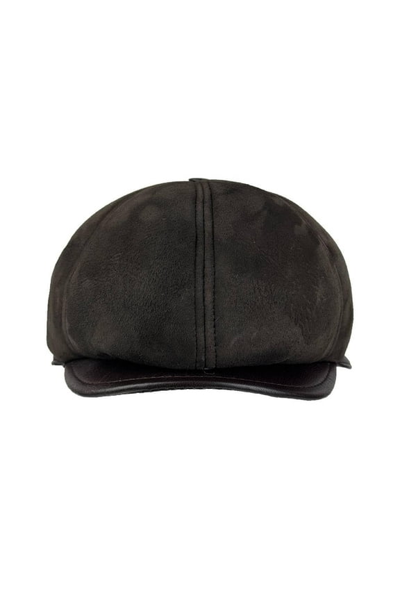 Men's Leather Newsboy Cap Cabbie Beret Real Leather Flat Hat Vintage Style Ascot Hat (US, Alpha, Small, Brown)