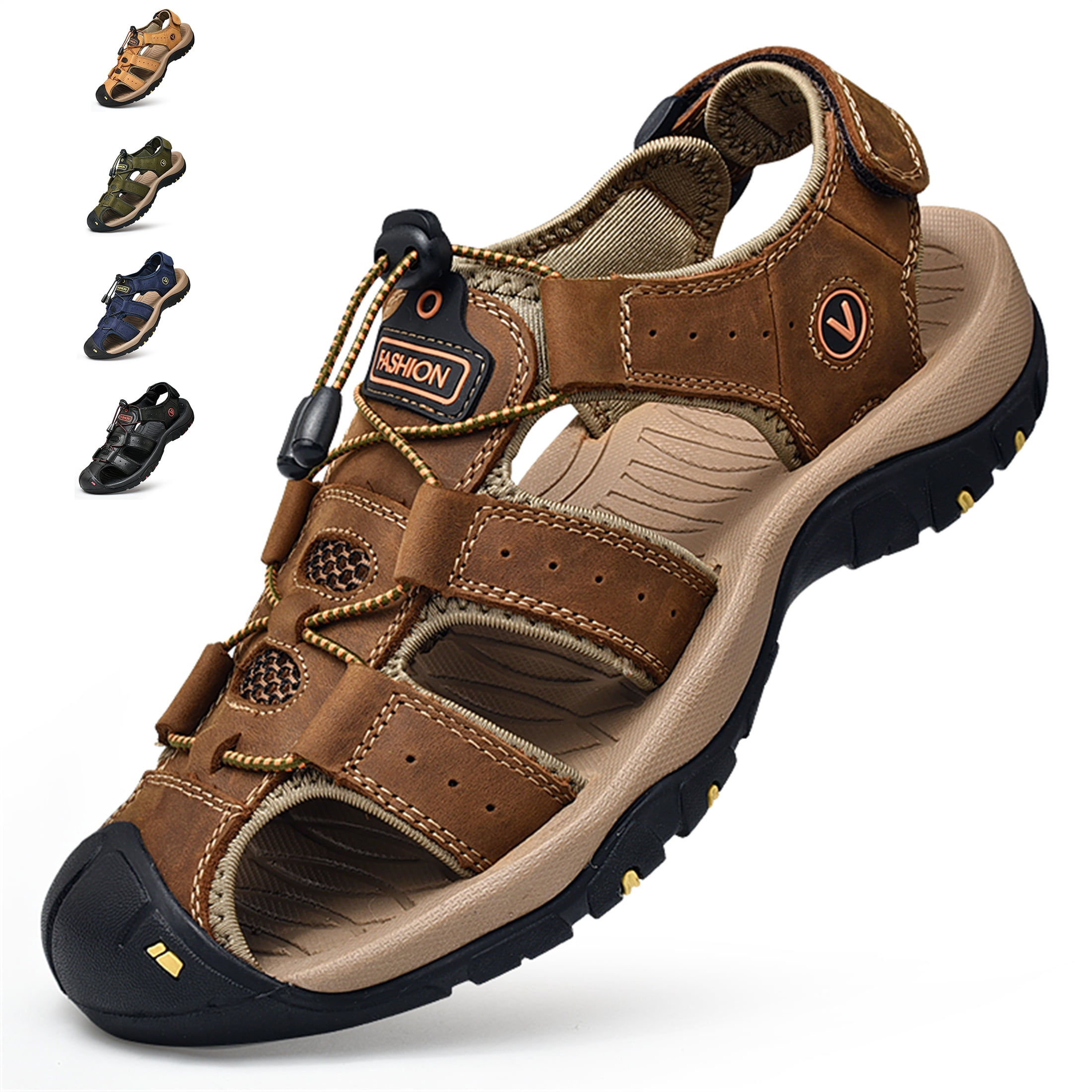 White Outdoor Men's Leather Closed Toe Sandals