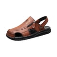 thumbnail image 1 of Men's Leather Outdoor Hiking Sport Sandals Non-Slip Closed Round Toe Adjustable Strap Zipper Rubber Sole Shoes Lightweight Walking Sandals for Hiking Fishing Casual Summer Wear,Light Brown 40(US-7.5), 1 of 4