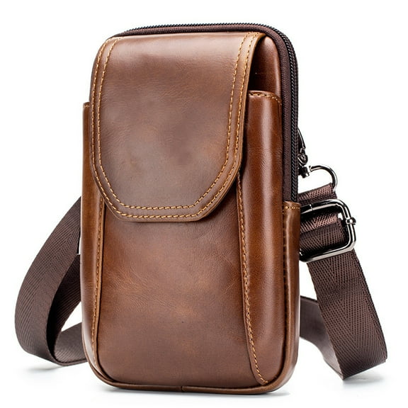 Men's Leather Phone Holster, Cellphone Pouches Purse Belt Clip Holder Small Shoulder Phone Pouch with Belt Loop Compatible for iPhone 14 Pro Max 13 Pro Max Samsung Galaxy-Brown
