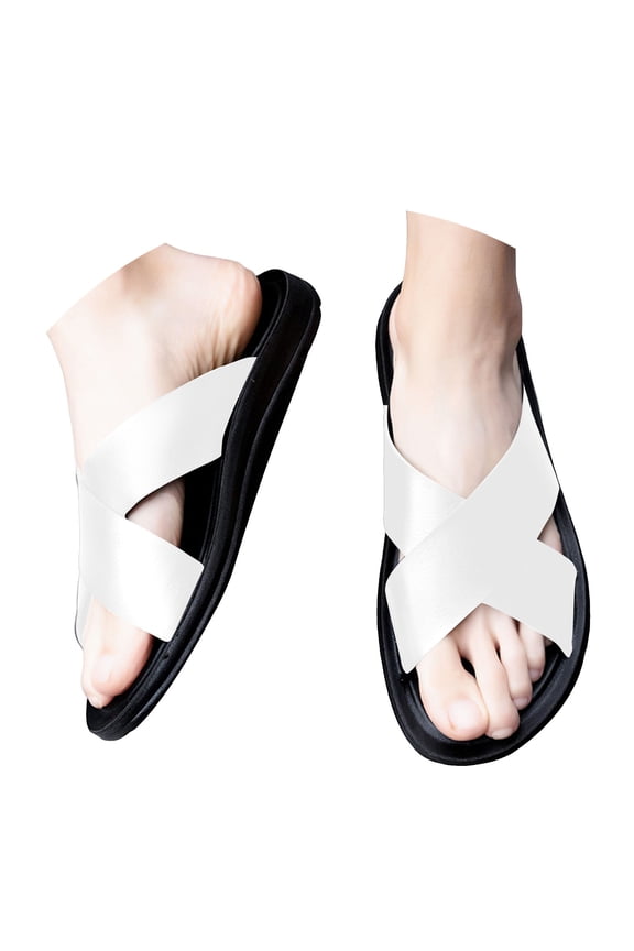 Men's Leather Platform Orthotic Slides Sandals Open Toe Arch Support Hollow Slip On Slippers Summer Lightweight Slip Soft Bottom Casual Walking Beach Sandals