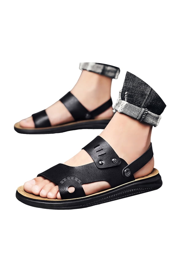Men's Leather Platform Orthotic Slides Sandals Open Toe Arch Support Hollow Slip On Slippers Summer Lightweight Slip Soft Bottom Casual Walking Beach Sandals
