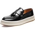 thumbnail image 1 of Men's Leather Platform Slip On Tassel Loafers Round Toe Low Top Comfort Non-Slip Luxury Dress Shoes Casual Formal Business Work Penny Loafers, 1 of 7