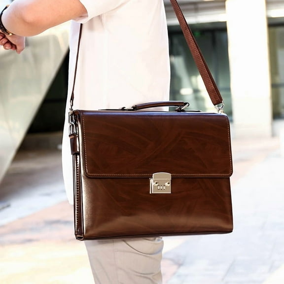 Men's Leather Portable Document Shoulder Computer Bag,Light brown