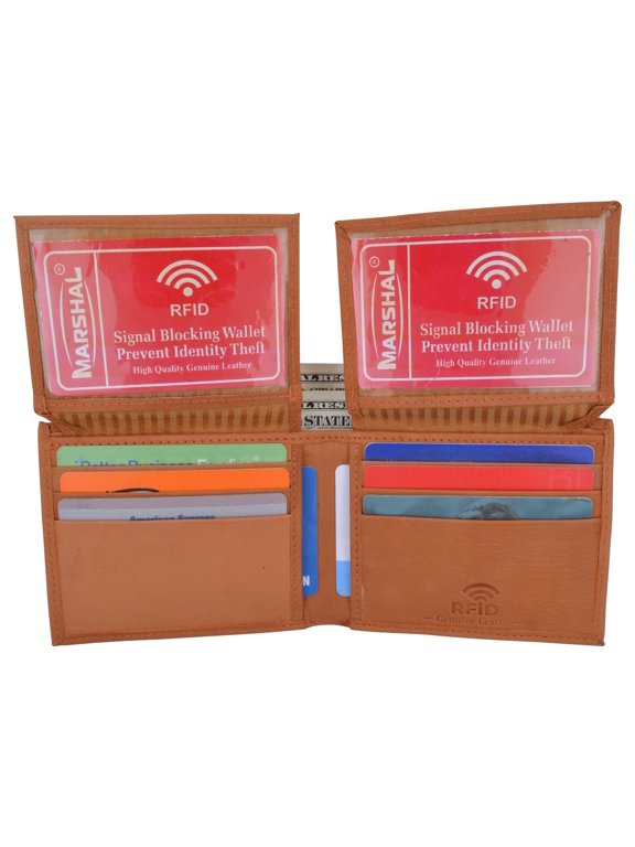 Men's Leather RFID Blocking Double Flap Up ID Windows Bifold Card Holder Wallet