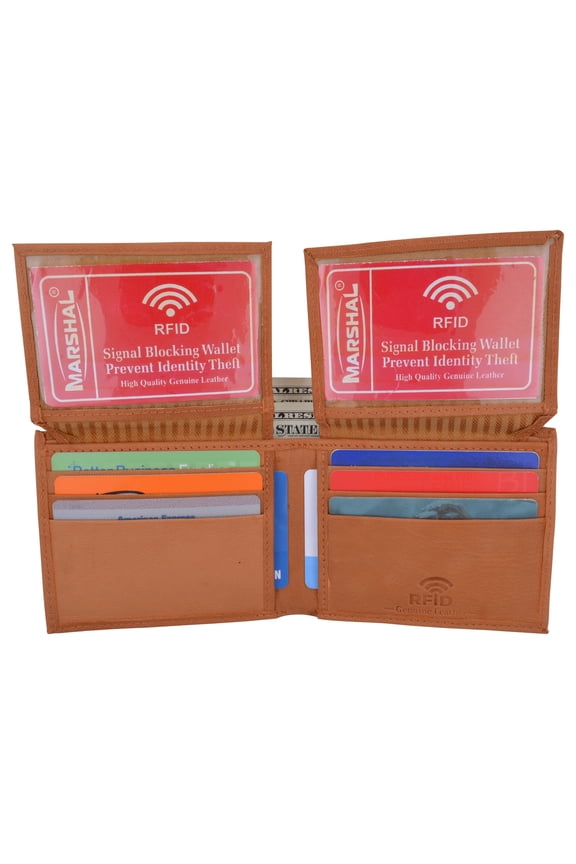 Men's Leather RFID Blocking Double Flap Up ID Windows Bifold Card Holder Wallet