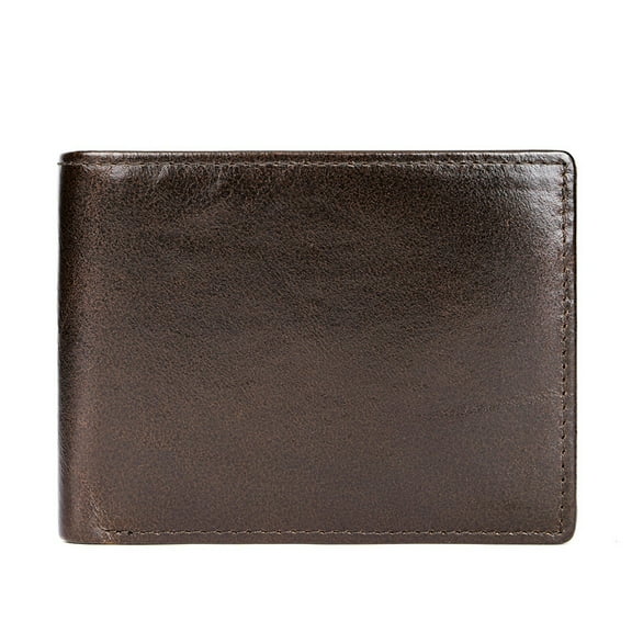 Men’s Leather RFID Blocking Slim Bifold Wallet – Genuine Leather Compact Card Holder Purse with 9 Card Slots, Coin Pocket, Cash Compartments, Snap Button Closure – Black Brown Coffee