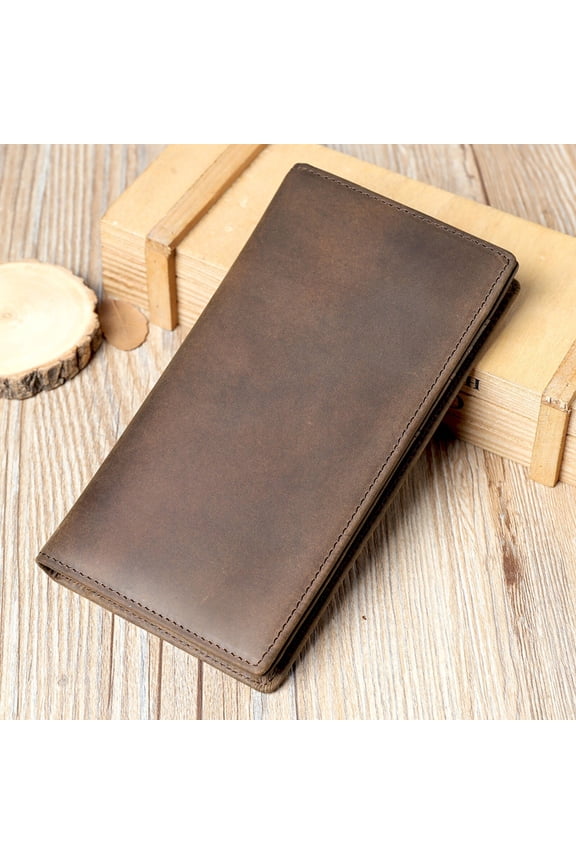 Men’s Leather RFID Blocking Wallet – Genuine Cowhide Long Card Holder with Zipper Pocket, 11 Card Slots, Anti-Theft Protection, Fits 6.8″ Phone – Brown, Coffee, Black