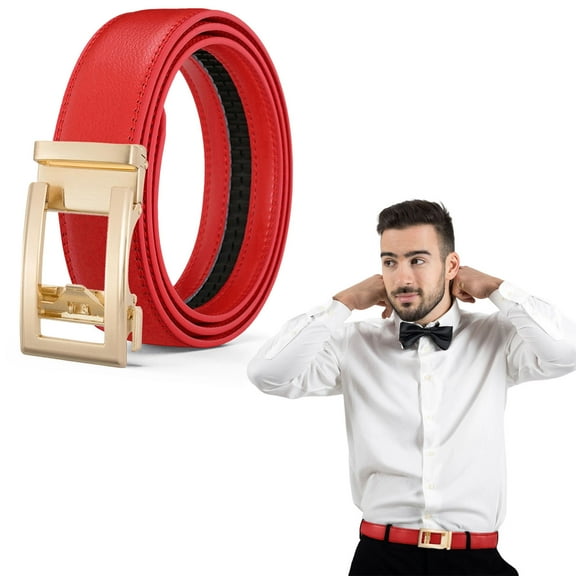 Men's Leather Ratchet Belt - Adjustable Slide Belt for Dress and Casual, Trim to Fit