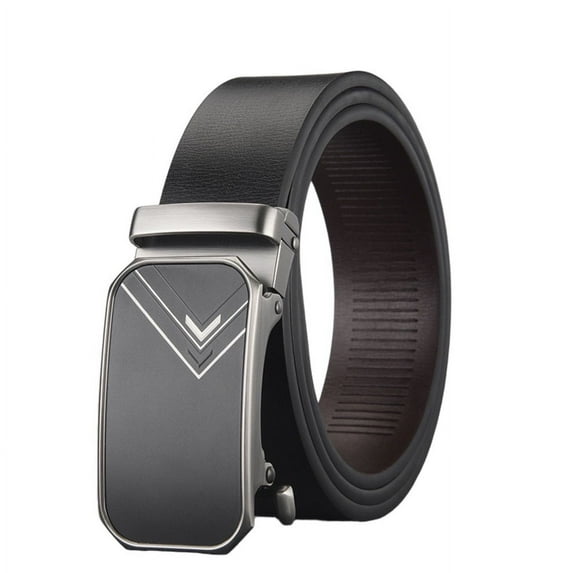Men's Leather Ratchet Belt - Easy Adjust Sliding Buckle, Fits up to 43"
