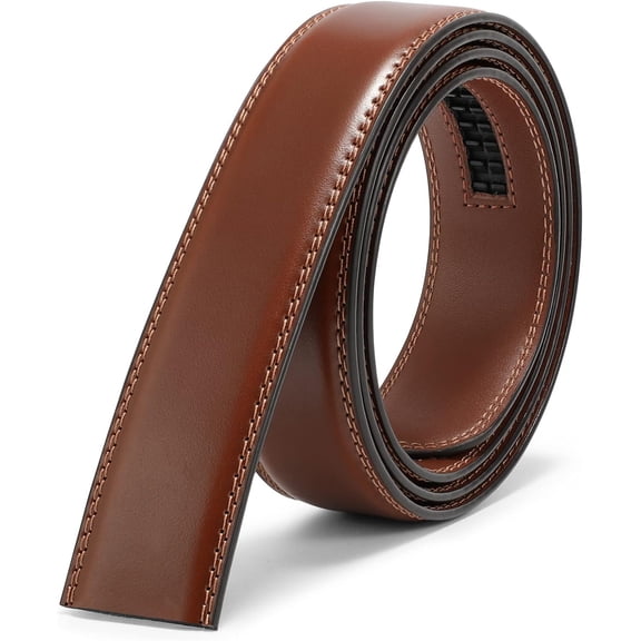 Men's Leather Ratchet Belt Strap without Buckle, Replacement Leather Belt Strap 35mm/1.38", Fit 40mm/1.57” buckle