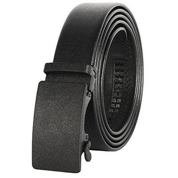 Men's Leather Ratchet Belt, one size 24"-56" Waist, Automatic Click, Adjustable Buckle, Gift Box by CANDOR AND CLASS (A01Z Black)