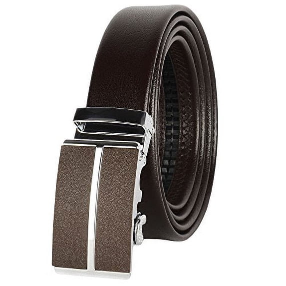 Men's Leather Ratchet Belt, one size 24"-56" Waist, Automatic Click, Adjustable Buckle, Gift Box by CANDOR AND CLASS (A05Z Brown)