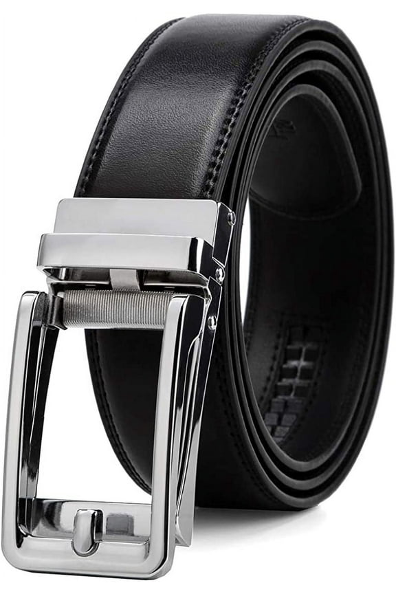Men's Leather Ratchet Comfort Click Belt Dress with Slide Buckle -Adjustable Trim to Fit