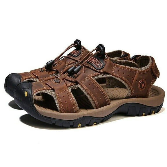 Men's Leather Sandals Beach Nonslip Summer Outdoor Sport Hiking Closed Toe Shoes