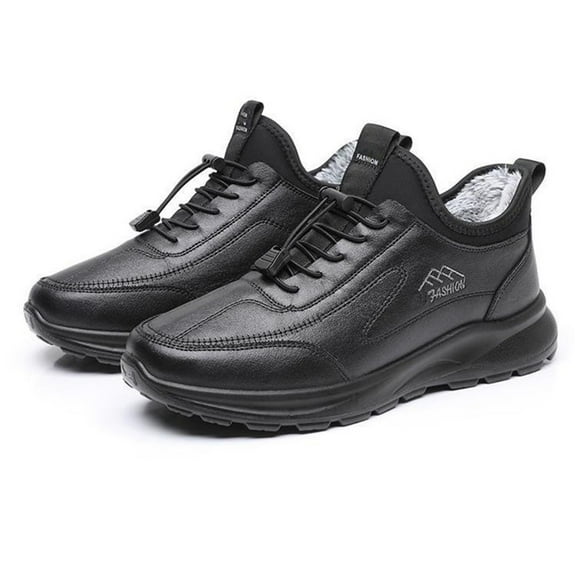 Men's Leather Shoes All Weather Leather Hiking Boots Warm Winter Comfort Shoes Non Sole Durable Outdoor Walking Booties For Elderly Gentlemen