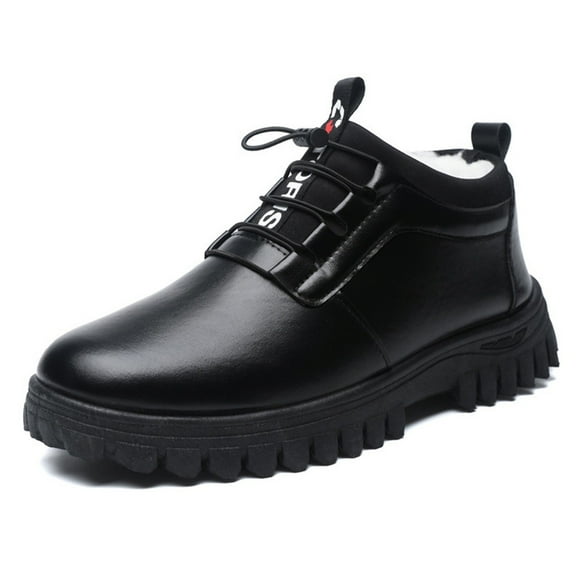 Men's Leather Shoes - High Top Thermal Lined Leather Winter Boots for Comfortable Outdoor Walking and Daily Casual Wear