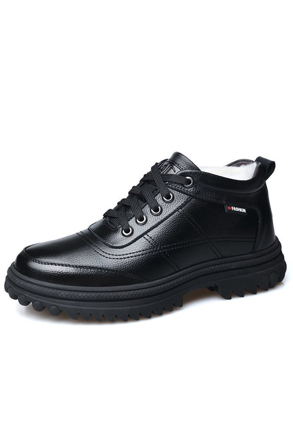 Men's Leather Shoes Winter Thermal Insulated High Top Boots Comfortable Warm Lined Casual Outdoor Footwear for Cold Weather