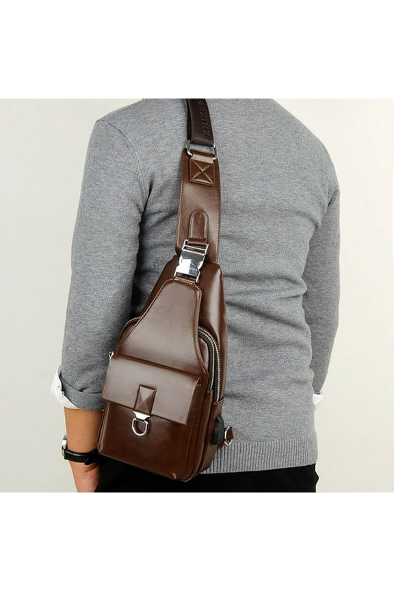 Men's Leather Shoulder Bag,USB Charging Sling Bag,Waterproof Crossbody Bag,Anti Theft Chest Pack,Fashion Messenger Bag,Casual Daypack,Travel Waist Bag,RFID Blocking