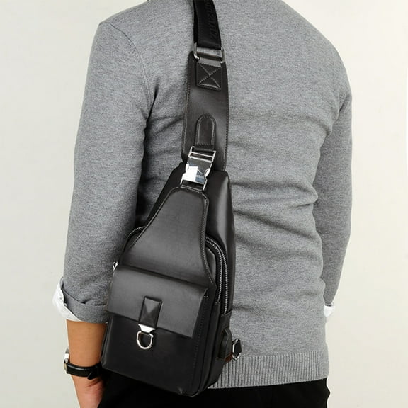 Men's Leather Shoulder Bag,USB Charging Sling Bag,Waterproof Crossbody Bag,Anti Theft Chest Pack,Fashion Messenger Bag,Casual Daypack,Travel Waist Bag,RFID Blocking