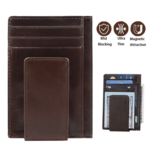 Men's Leather Slim Wallet with Wallet and Magnetic Closure - RFID Blocks Credit Card Holders from Using ID Cards.
