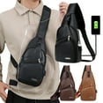 thumbnail image 1 of Men's Leather Sling Bag Crossbody Backpack | Lightweight Sports Shoulder Bag | Large Capacity with 4 Compartments | Adjustable Strap | Casual Travel Gym Hiking Everyday Carry | 6.2"x2.3"x12.5", 1 of 6
