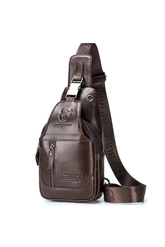 Men's Leather Sling Bag Waterproof Crossbody Pack Chest Shoulder Backpack for Hiking Cycling Mountaineering Travelling