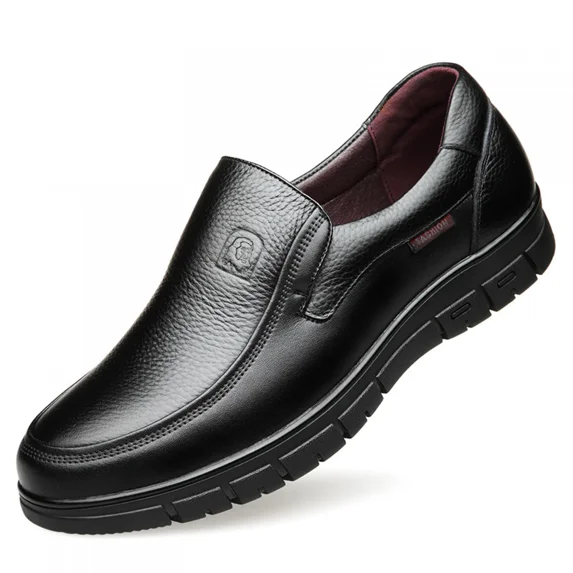 Men's Leather Slip-On Casual Dress Shoes, Comfort Thick Sole Walking Loafers for Business Daily Wear