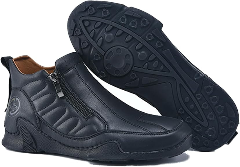 Men's Leather Slip-On Walking Ankle Boots Outdoor Non Slip Double