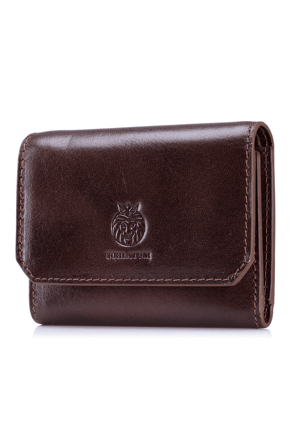 Men RFID Blocking Genuine Leather Trifold Wallet with Zipper Coin Pocket 7 Card Slots Cash Slot, Coffee