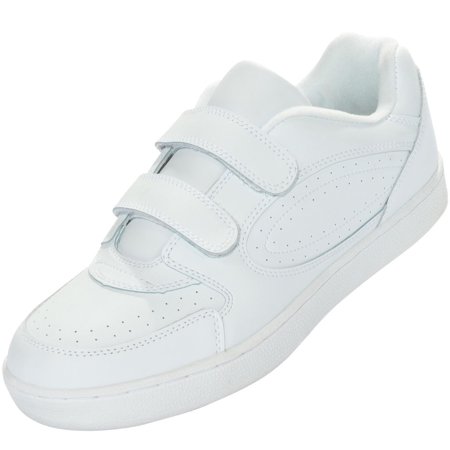 Men's Leather Sneaker Shoe with Double Hook-and-Loop Straps-Wide Width