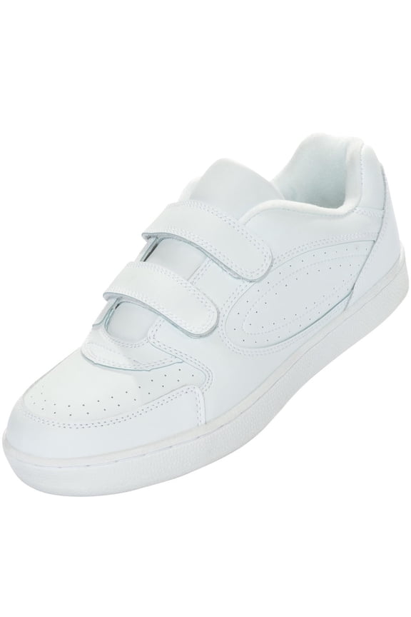 Men's Leather Sneaker Shoe with Double Hook-and-Loop Straps-Wide Width