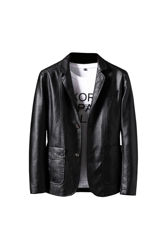 Men's Leather Suit Collar Casual Leather Jacket, Black, L