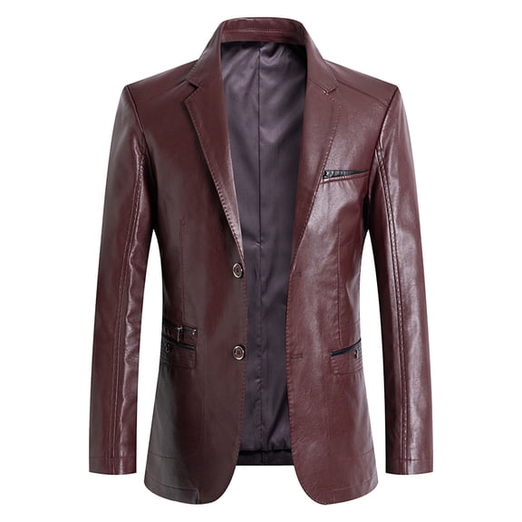 Men's Leather Suit Jacket Stylish Casual Fashion Outerwear Textured Coat for Business and Evening Wear