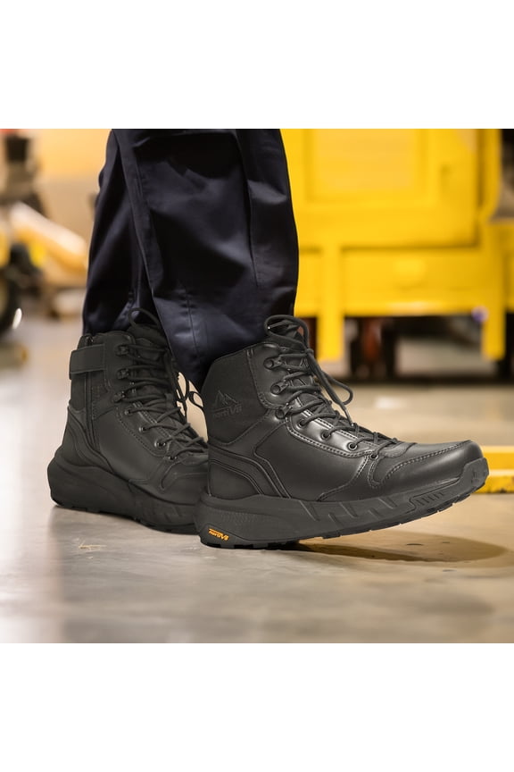 Men's Leather Tactical Combat Boot Lightweight Military Army Boots for Work All Day Side Zipper Motorcycle Hiking Outdoors Desert Boots