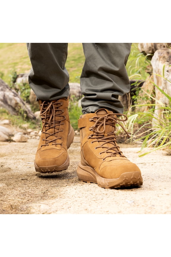 Men's Leather Tactical Combat Boot Lightweight Military Army Boots for Work All Day Side Zipper Motorcycle Hiking Outdoors Desert Boots