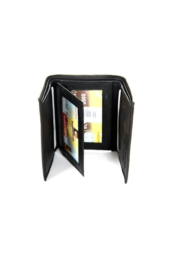 Men's Leather Trifold 6 Credit Card 3 ID Window Wallet Black Wallet 3 x 4 inches