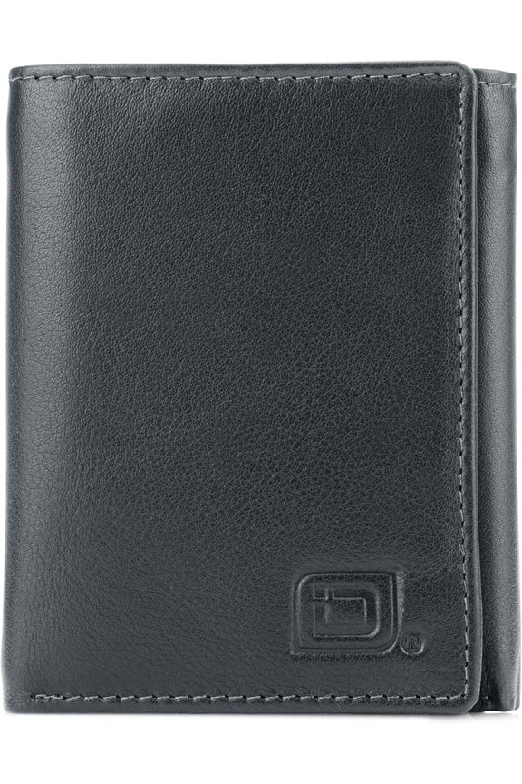 Men's Leather Trifold Wallet - RF Blocking - Black Wallet with Box