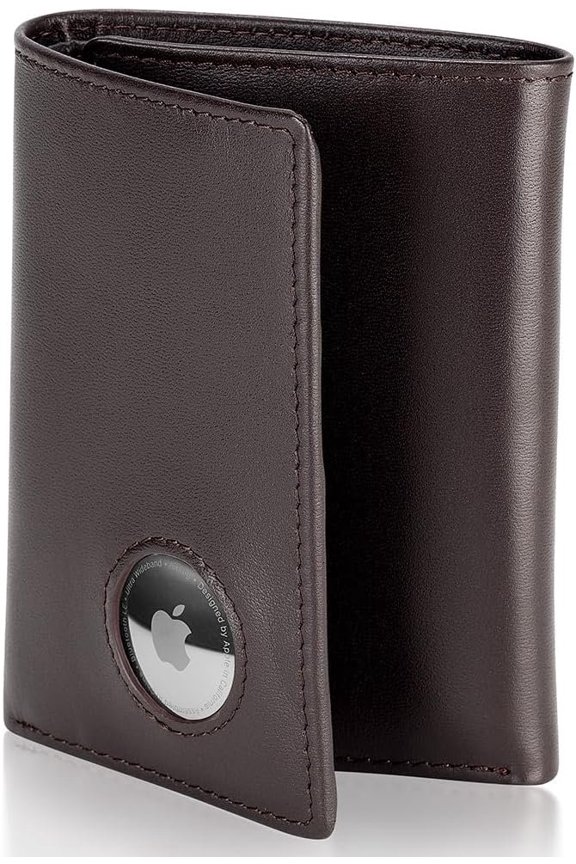 Men's Leather Trifold Wallet with Airtag Holder and RFID Blocking (Coffee)