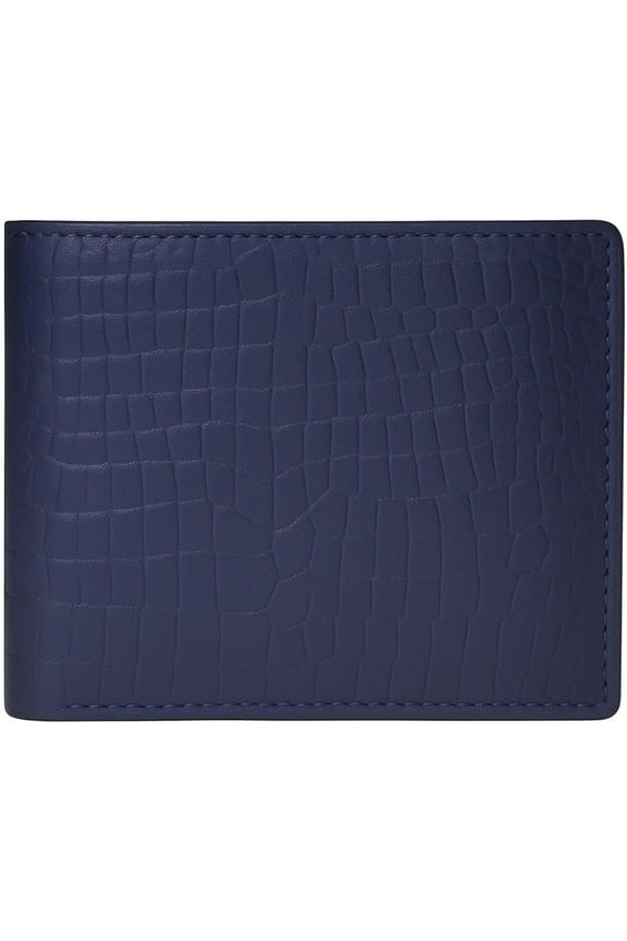 Men's Leather Wallet,  RFID Blocking Bifold, Slim Minimalist Design with 9 Card Slots, 1 ID Window, 2  Pockets, 1 Zip  Pocket and 2  Compartments, Navy Blue