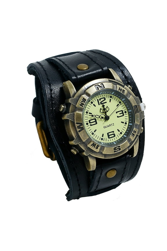 Men's Leather Watch Punk Style under $5! Ke1Clo Analog Quartz Wristwatch with Pin Buckle Strap Fashion Accessory Gift Idea Black