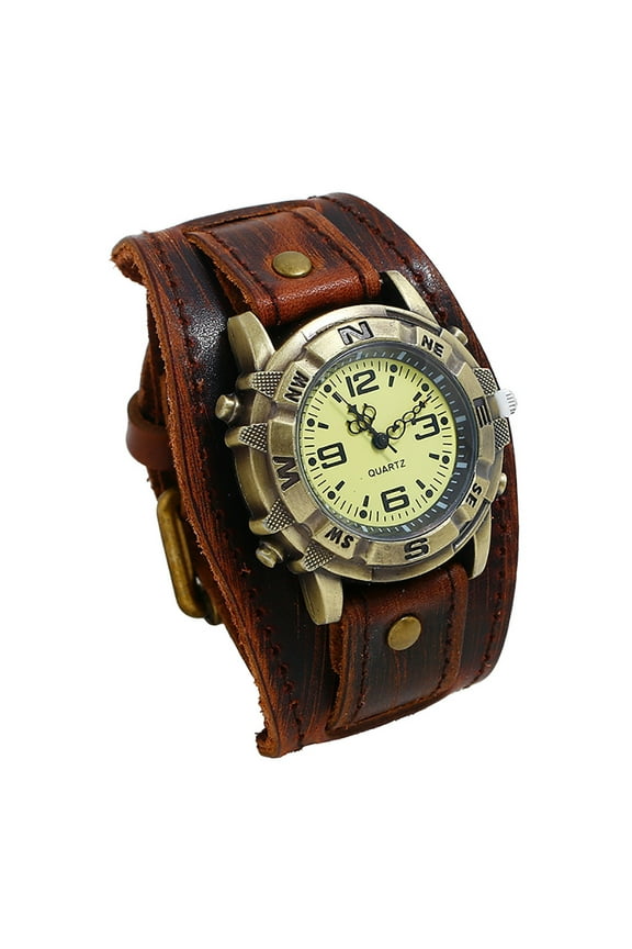 Men's Leather Watch Punk Style under $5! Ke1Clo Analog Quartz Wristwatch with Pin Buckle Strap Fashion Accessory Gift Idea Coffee
